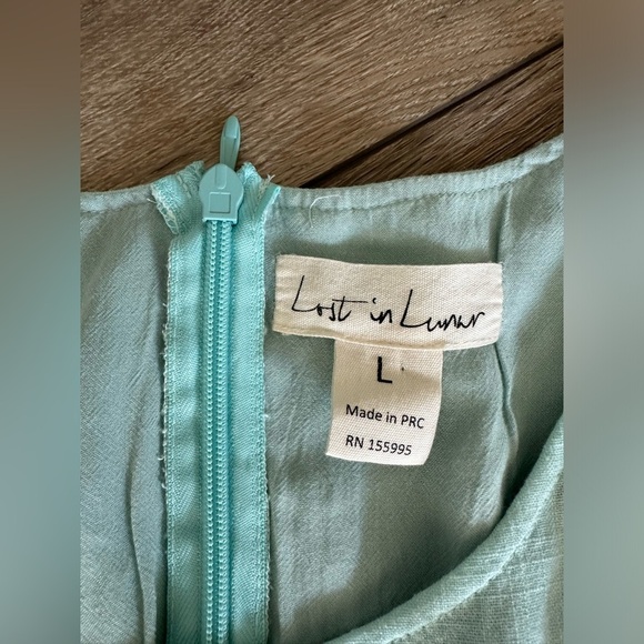Lost in Lunar Green mint romper shorts tie waist SZ L Linen blend - Picture 2 of 8